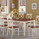 7PC RECTANGULAR DINETTE DINING SET TABLE AND 6 WOOD SEAT CHAIRS IN BUTTERMILK QU9-WHI-W