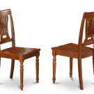 Set of 2 Plainville dining room chairs with wood seat in Saddle Brown finish.