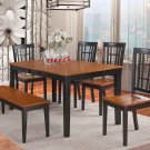 6PC-Nicoli Dinette Dining Set Table with 4 Chairs & 1 Bench in Black & Cherry. SKU: NICO6-BLK-W