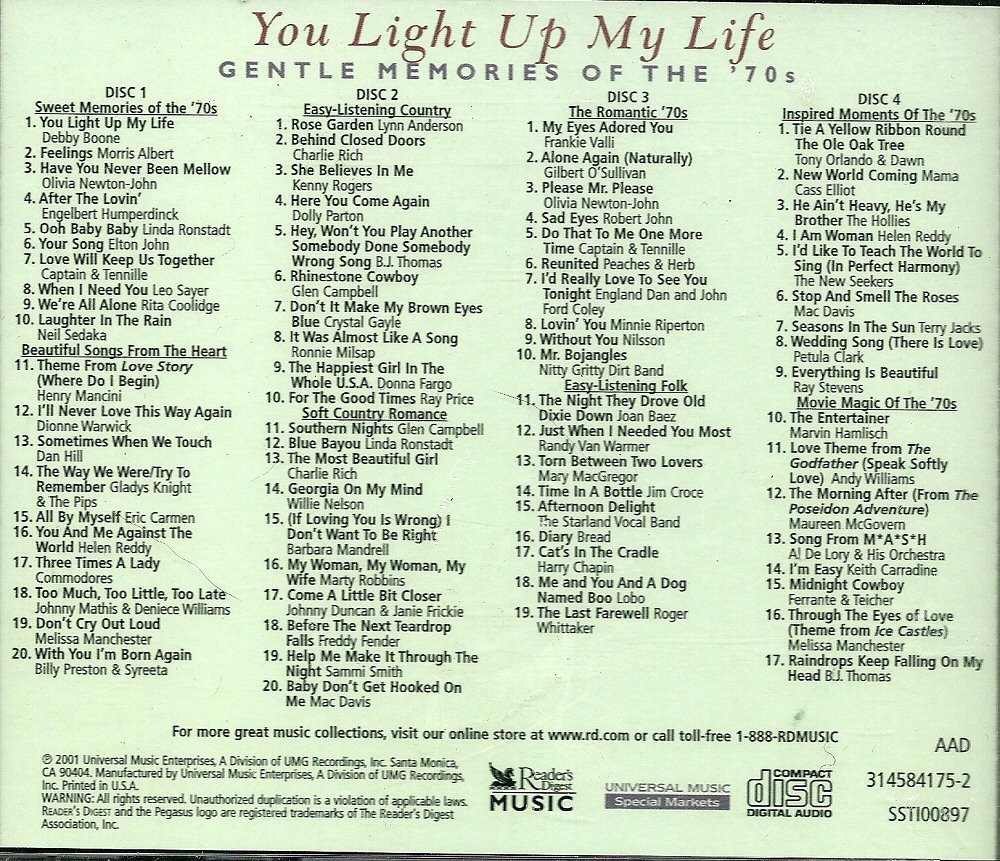 You Light Up My Life (4 CD) Gentle Memories of the ‘70s Reader’s