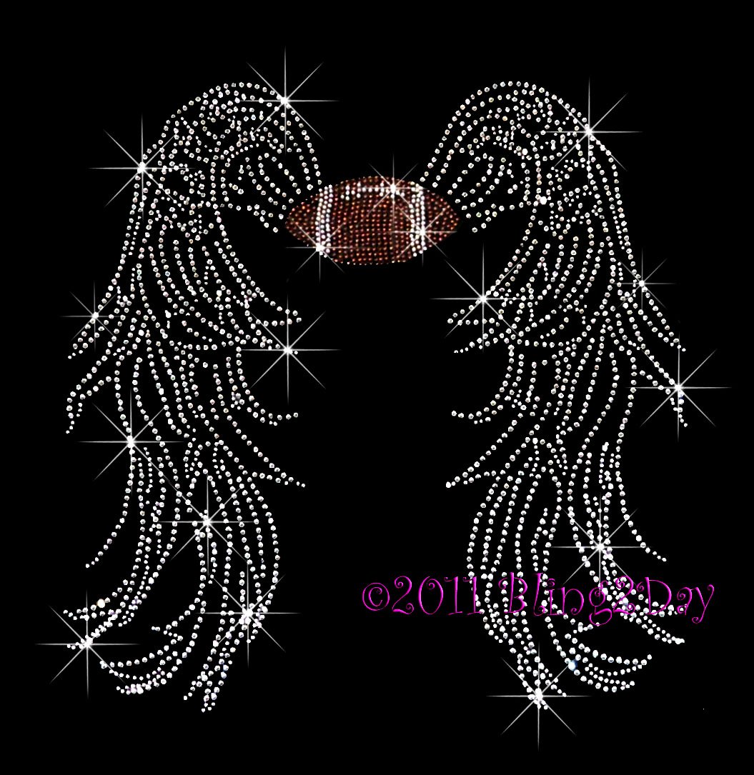 Angel Wings Football Rhinestone Iron On Transfer Hot Fix Bling Sports Diy 0708