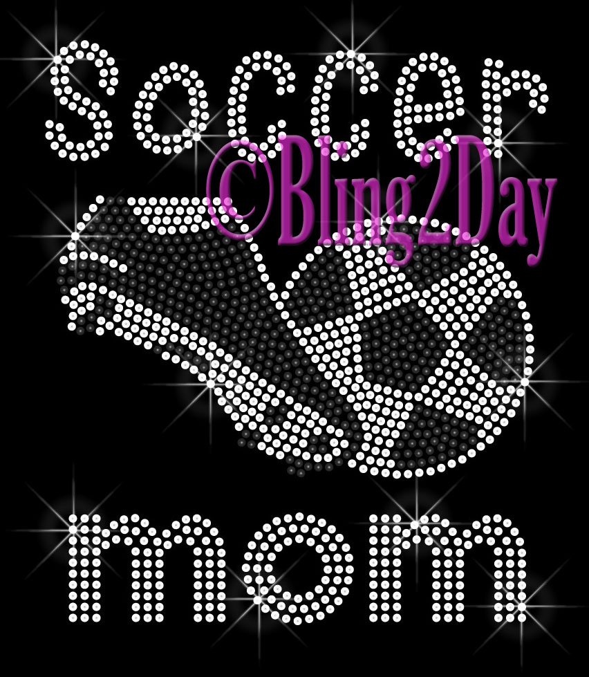 Soccer Mom Kicking the Ball Iron on Rhinestone Transfer Hot Fix Bling School Sport Mom DIY