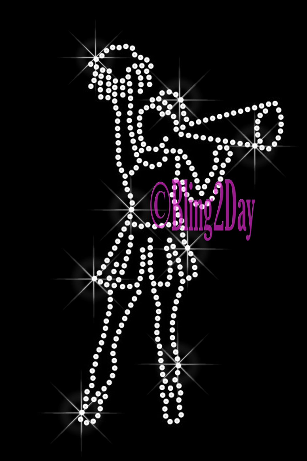 Cheerleader Girl Pom Pom Megaphone Iron on Rhinestone Transfer Hot