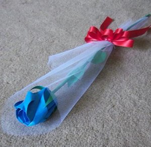 Origami Paper Rose Bud Blue Craft Gift