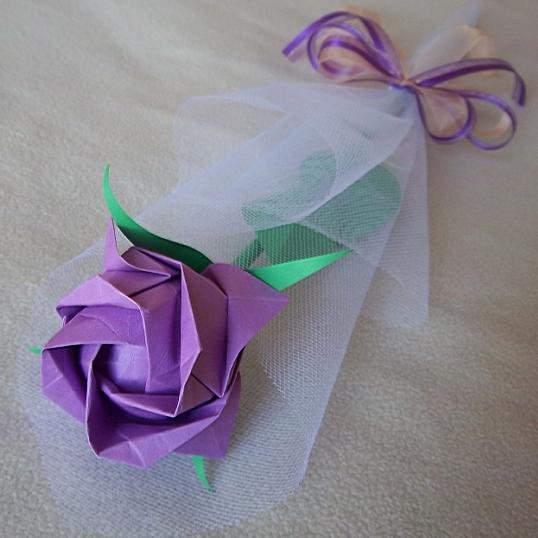 Origami Paper Rose Purple Handmade Gift Craft
