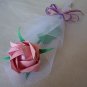 Origami Paper Rose Handmade Flower With Tulle Wrapper Pink Craft Gift