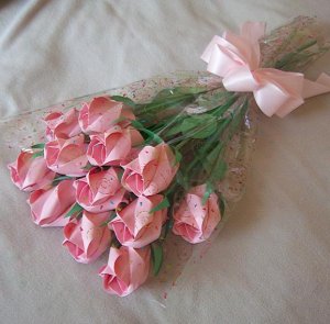 Origami Paper Rose Bud Bouquet  Pink Gift Crafts