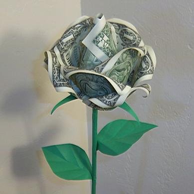 origami rose with money