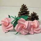 3 Pink Origami Rose Short Stems Paper Folded Craft  Handmade Gift