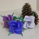 3 Origami Rose Short Stems Paper Folded Craft  Handmade Gift
