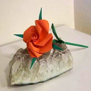 Handmade Origami Rose Orange Paper Fold Craft Gift