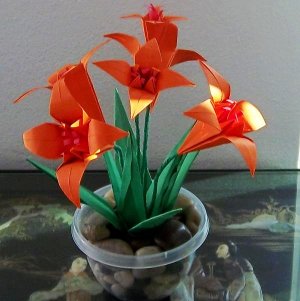Origami Lily Paper Folded Flower Craft Handmade Gift Halloween color Home Decor