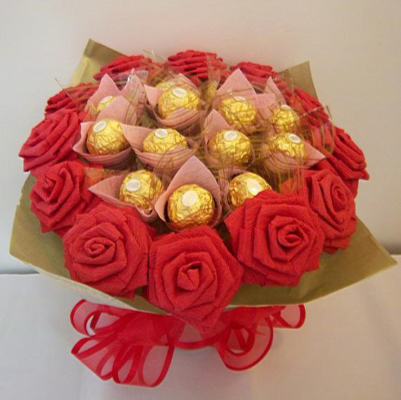 Red Crinkle Paper Rose Chocolate Bouquet 12 Origami Rose Valentine's