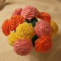 Handmade Origami Crinkle Paper Roses 12 Short StemsYellow+ Orange+ Pink
