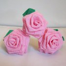 Handmade Origami Crinkle Paper Roses 3 Short Stems Pink