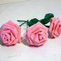 Handmade Origami Crinkle Paper Roses 3 Short Stems Pink