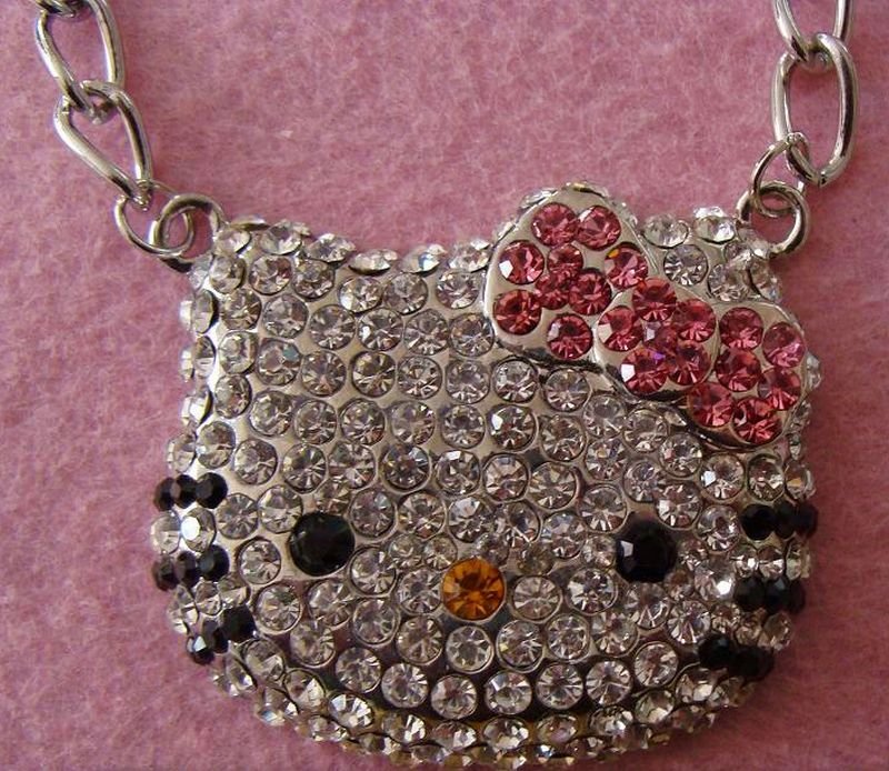 Hello Kitty Swarovski Crystal Necklace Pink Bow XLarge