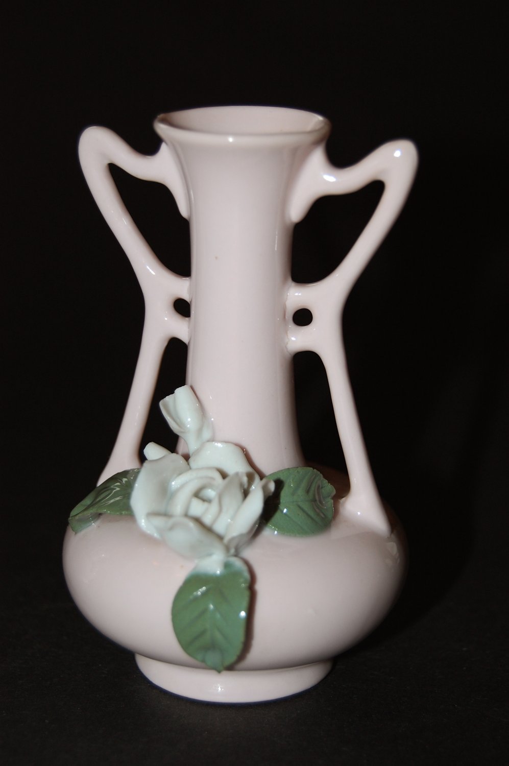 Occupied Japan 2 Miniature Pink Vases/Ewers w. Applied Roses