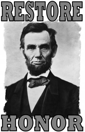 Abe Lincoln RESTORE HONOR Tee! WHITE Tee Adult LARGE