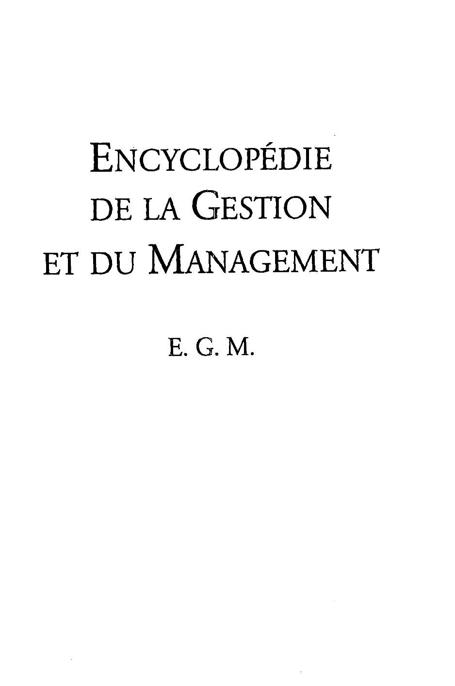 ENCYCLOPEDIE DE LA GESTION ET DU MANAGEMENT