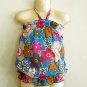 Funky toddler childrens clothing. 2 + yrs. Adjustable size. Blue pink flower summer halter top.