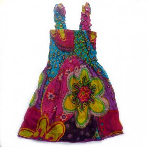 Funky summer sun dress. Adjustable size. Colorful toddler girls children's clothing.