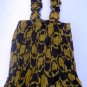 Funky yellow & brown summer sun dress. Colorful toddler girls children's clothing. Adjustable size.