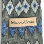 Milano Uomo Green White Blue Rectangular Design 100% Silk Necktie Tie