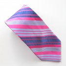Croft & Barrow Pink Blue Silver Striped Design Mens 100% Silk Necktie Tie