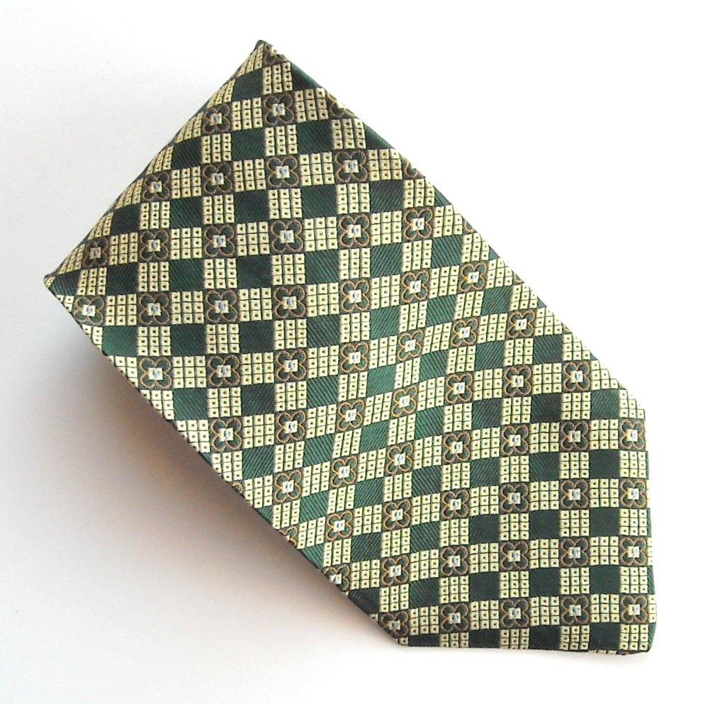 Venanzi Modern Green Silver Gray Geometric design mens 100% Silk necktie tie