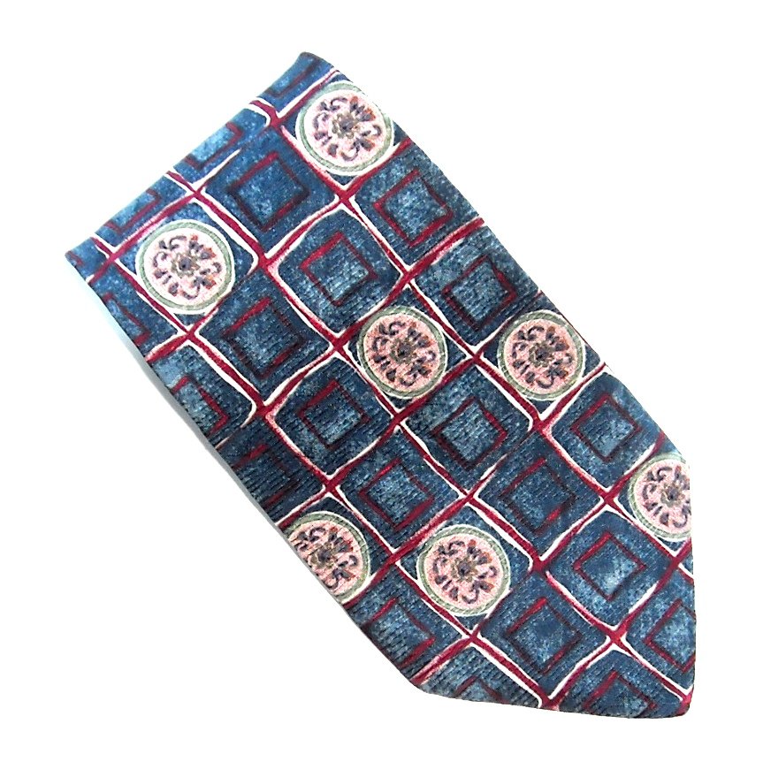 Damon Blue Red Geometric Design 100% Silk Necktie Tie