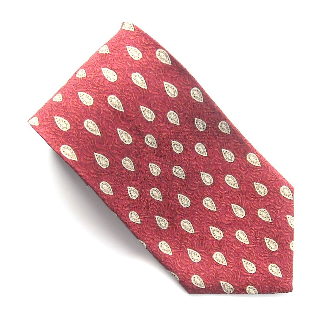 Claiborne Red Beige Geometric Design 100% Silk Necktie Tie
