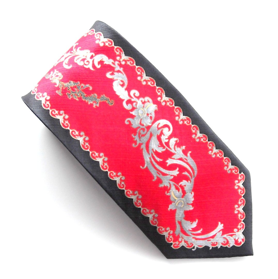 Adolfo Red Gray Black 100% Silk Necktie Tie
