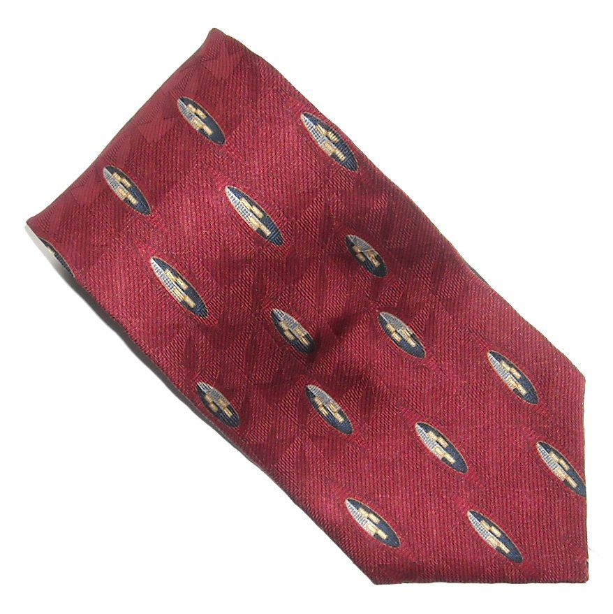 Bill Blass Red Yellow Blue Geometric Design 100% Silk Necktie