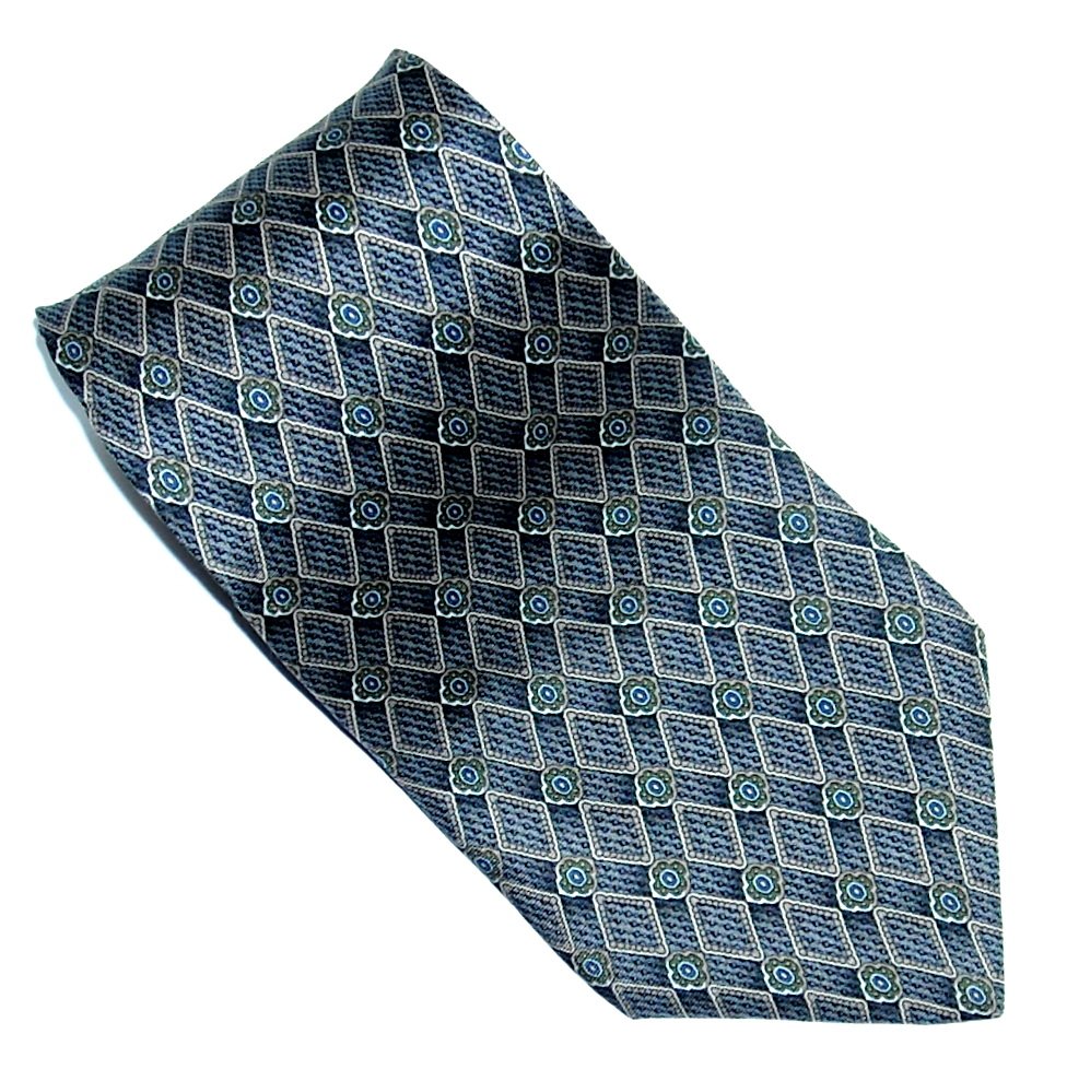 Arrow Gray Green Blue Yellow Geometric Design 100% Silk Necktie