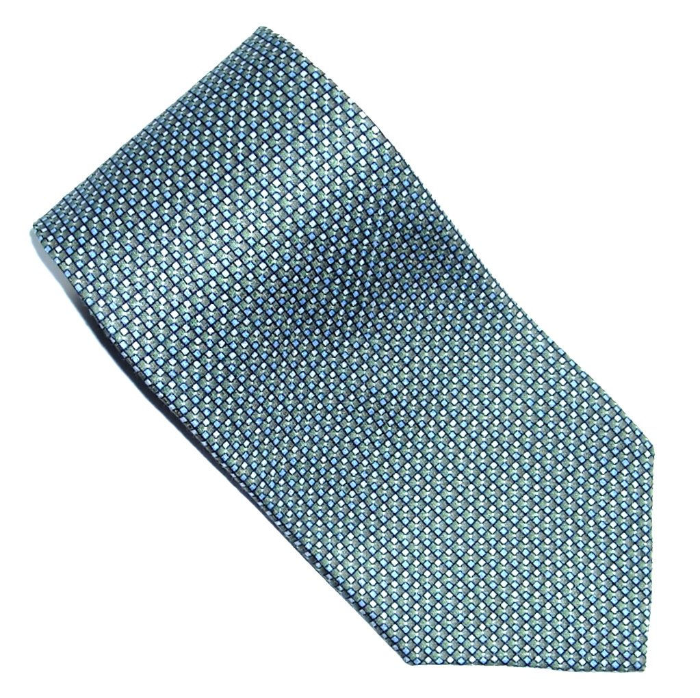 Kenneth Cole Reaction Blue Green Grey Black Geometric Design Mens 100% Silk Necktie Tie