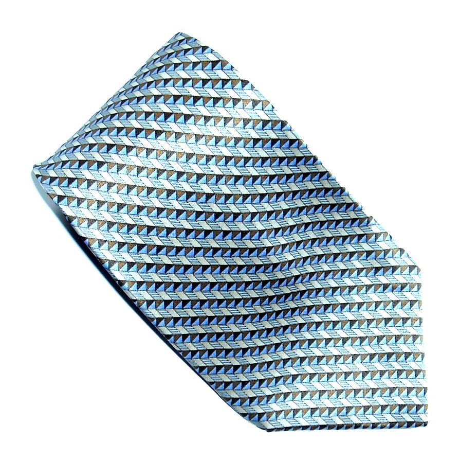 Van Heusen Beige Brown Blue Geometric Design 100% Silk Mens Necktie