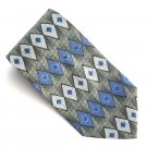 Milano Uomo Green White Blue Rectangular Design 100% Silk Necktie Tie