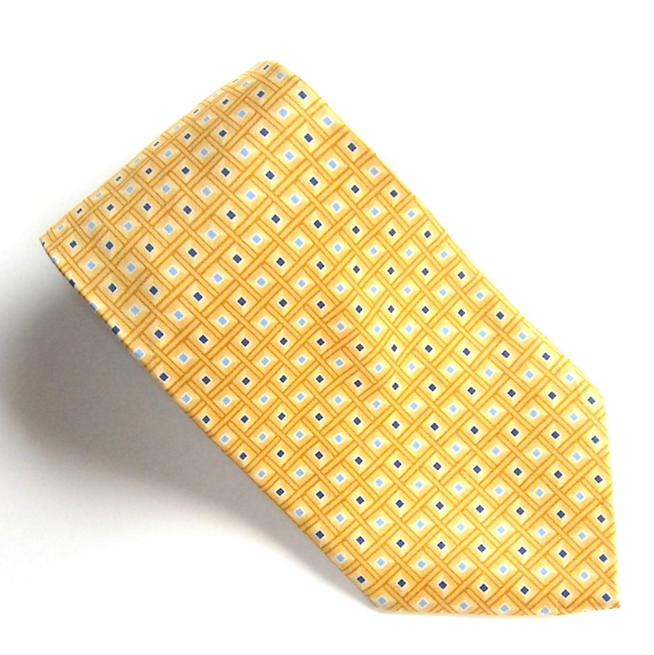 Bill Blass Yellow Geometric Blue Design 100% Silk Necktie
