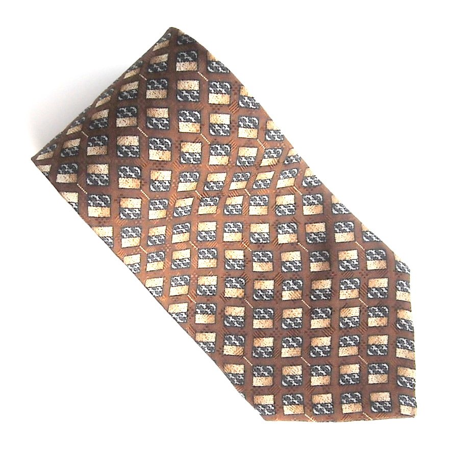 Hill & Archer Brown Yellow Gray Checker Board Design 100% Silk Necktie