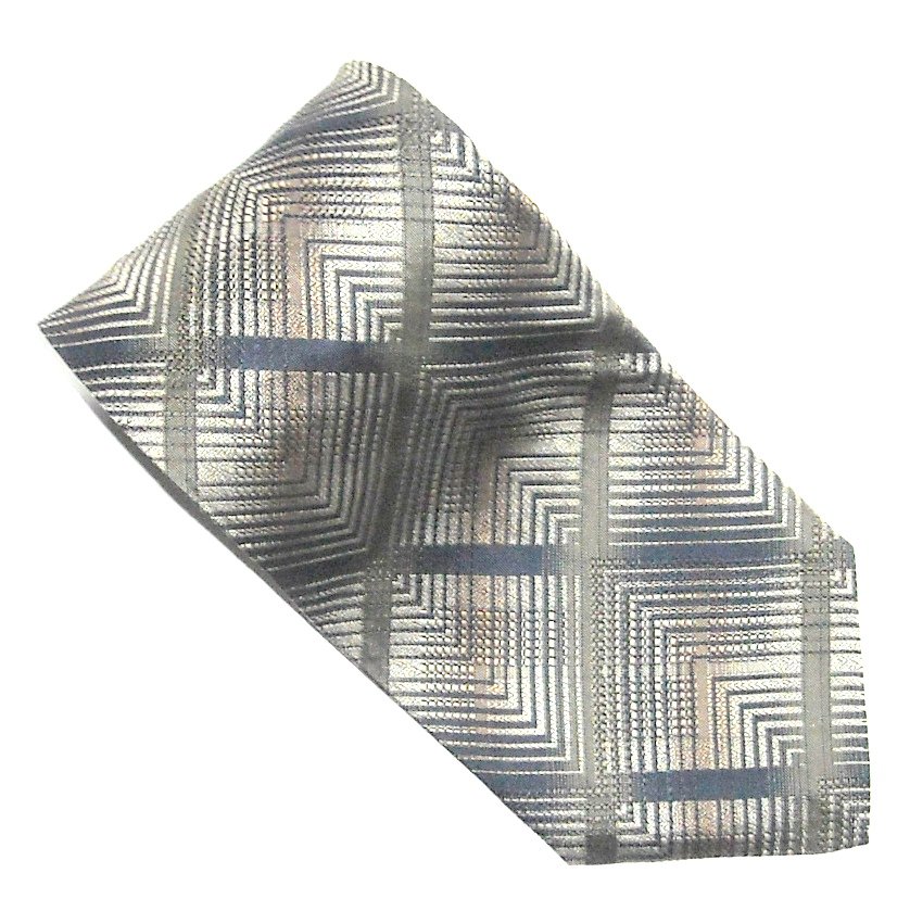 Bachrach Gold Beige Silver Black Design Mens 100% Silk Necktie Tie