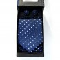 Blue White Dots Tie Handkerchief Cufflinks Boxed Gift Set