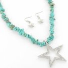 16" Crystal Accented Silvertone Star Pendant Necklace and Earrings Set