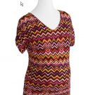 NWOT COLORFUL STYLISH V NECK MATERNITY SHIRT W/SHIRRED SHORT SLEEVES SIZE SMALL