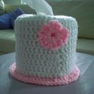 Cute Crochet Bath Tissue Cover Case White Pink Flower