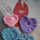 4 assorted colors Handmade Crochet Hearts Appliques