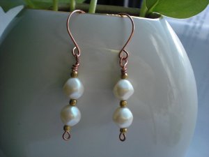 Handmade Double Pearl Beads Dangle Earrings