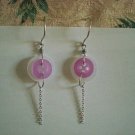 Handmade White Purple Button Earrings With Dangling Chain