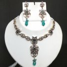 3P PREMIUM VICTORIAN STYLE ANTIQUE GOLDTONE AD GEMSTONE JEWELRY NECKLACE SET y27