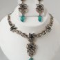 3P PREMIUM VICTORIAN STYLE ANTIQUE GOLDTONE AD GEMSTONE JEWELRY NECKLACE SET y27